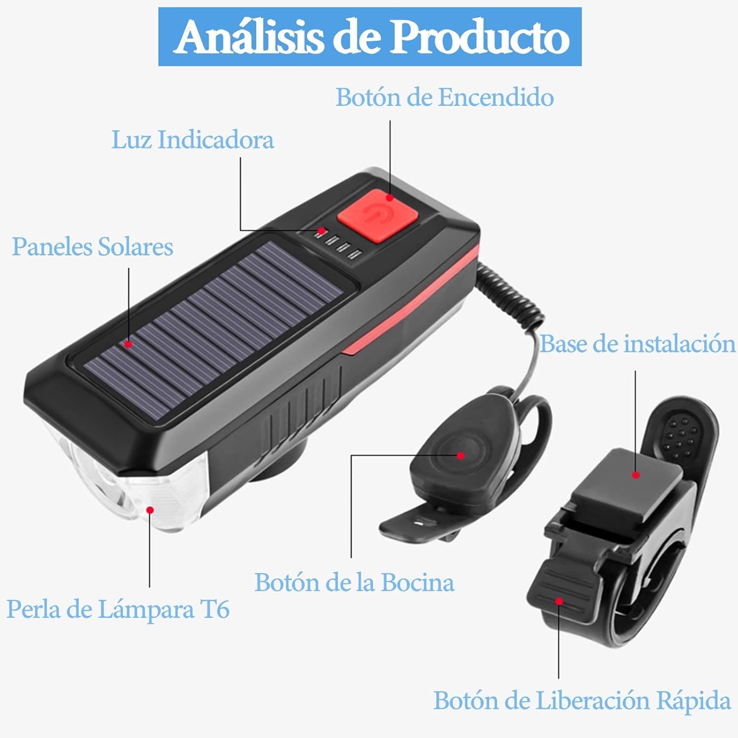 Linterna solar para bicicleta con bocina