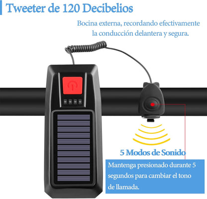 Linterna solar para bicicleta con bocina